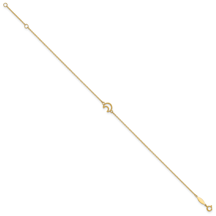 14K Gold Textured and Polished Moon 9in Plus 1in ext. Anklet