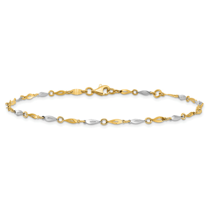 14K Two-Tone Polished 9in Plus 1in ext. Anklet