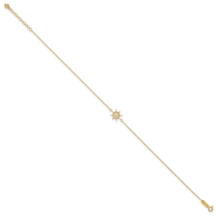 14k Polished Captains Wheel 9in Plus 1in. Ext. Anklet