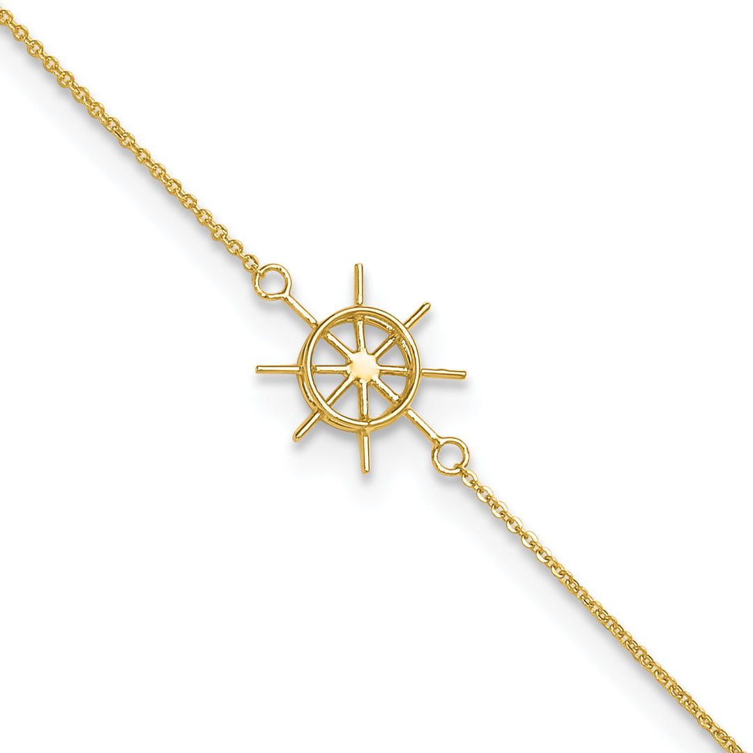 14k Polished Captains Wheel 9in Plus 1in. Ext. Anklet