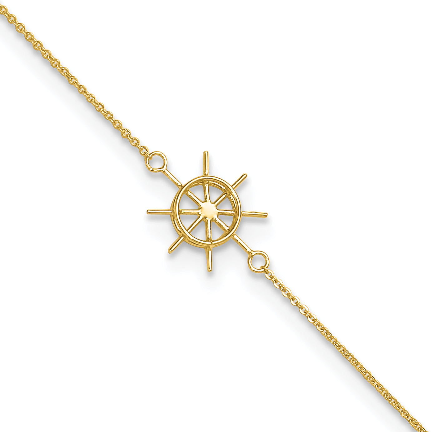 14k Polished Captains Wheel 9in Plus 1in. Ext. Anklet
