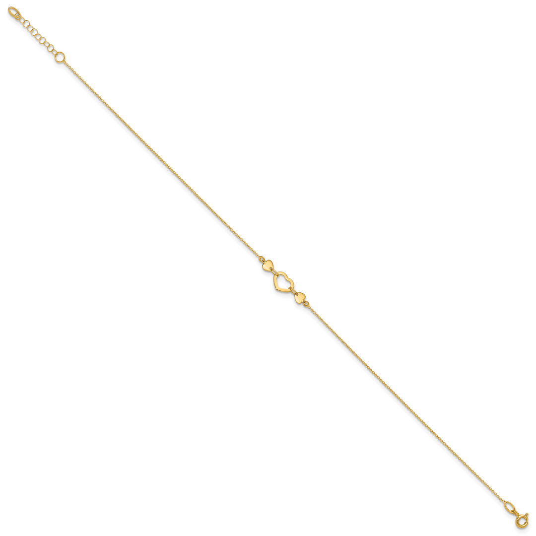 14k Polished Heart with 10in Plus .75in ext. Anklet