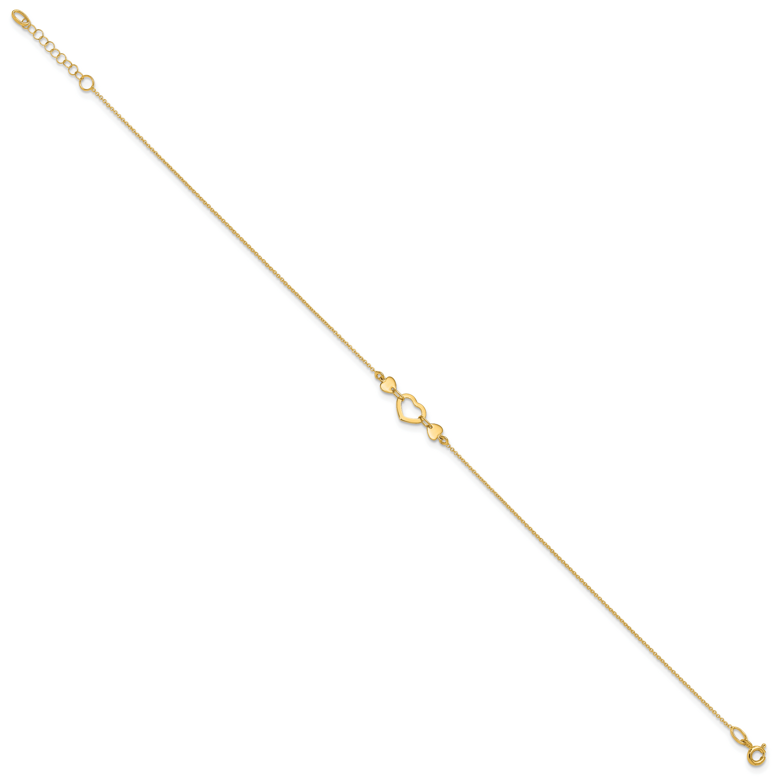 14k Polished Heart with 10in Plus .75in ext. Anklet