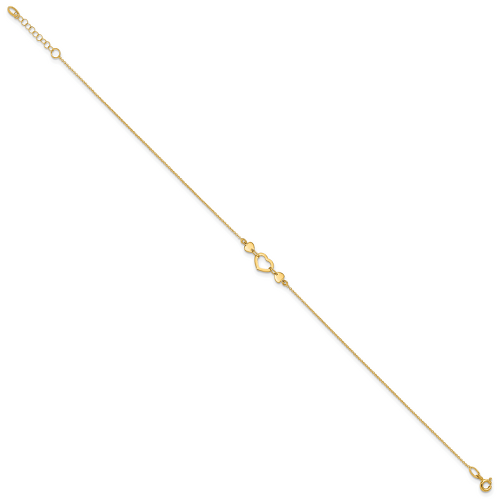 14k Polished Heart with 10in Plus .75in ext. Anklet