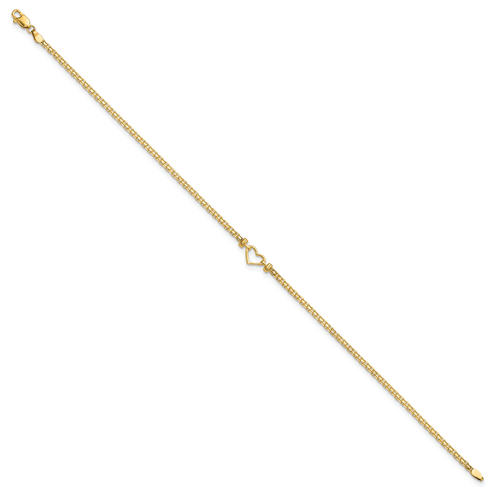 14k Polished Open-Heart 10inch Anklet