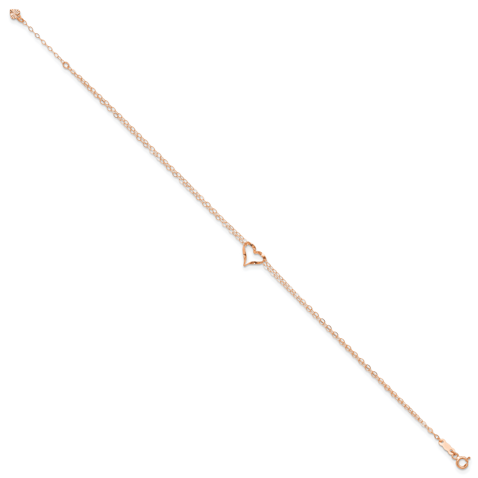 14k Rose Gold Double Strand Heart 9in Plus 1in Ext Anklet