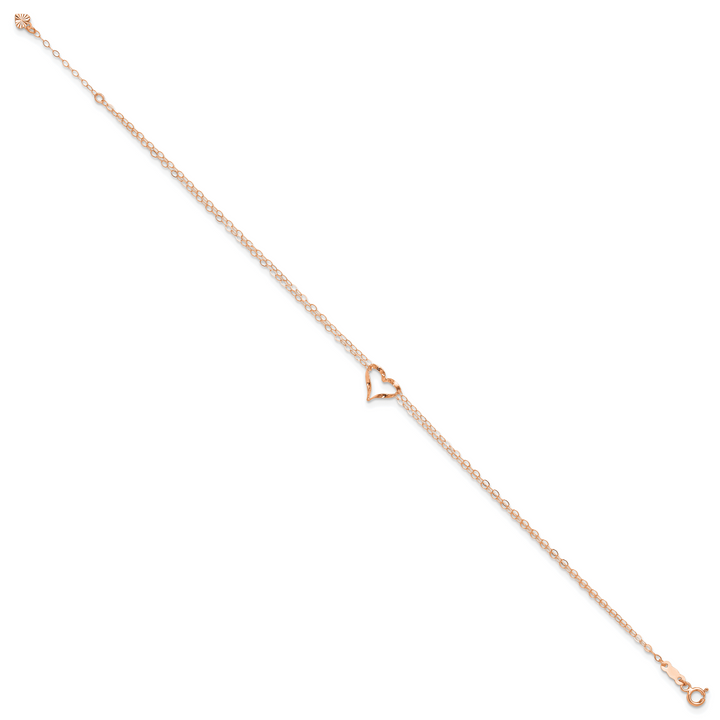 14k Rose Gold Double Strand Heart 9in Plus 1in Ext Anklet