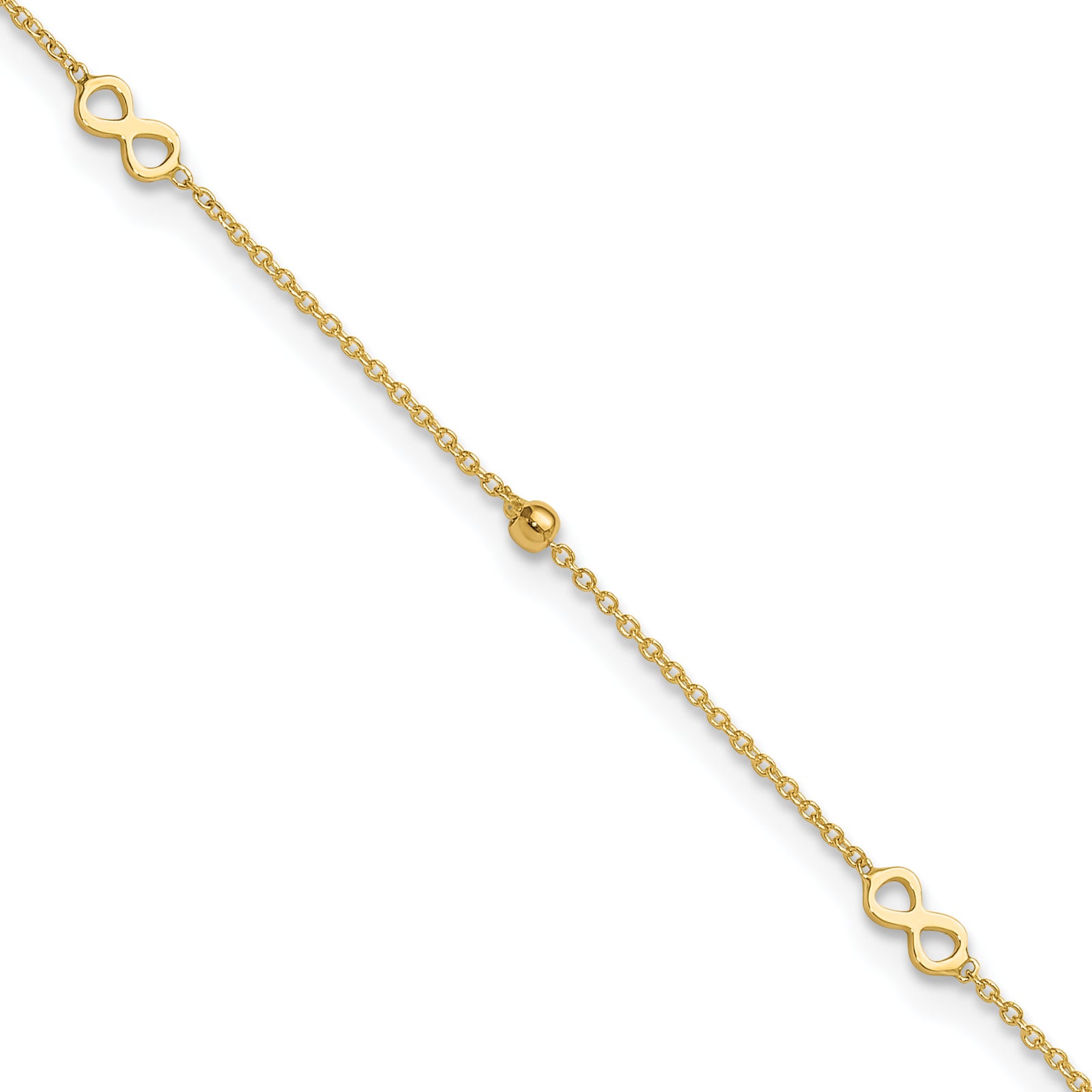 14K Polished Infinity 9in Plus 1in ext Anklet