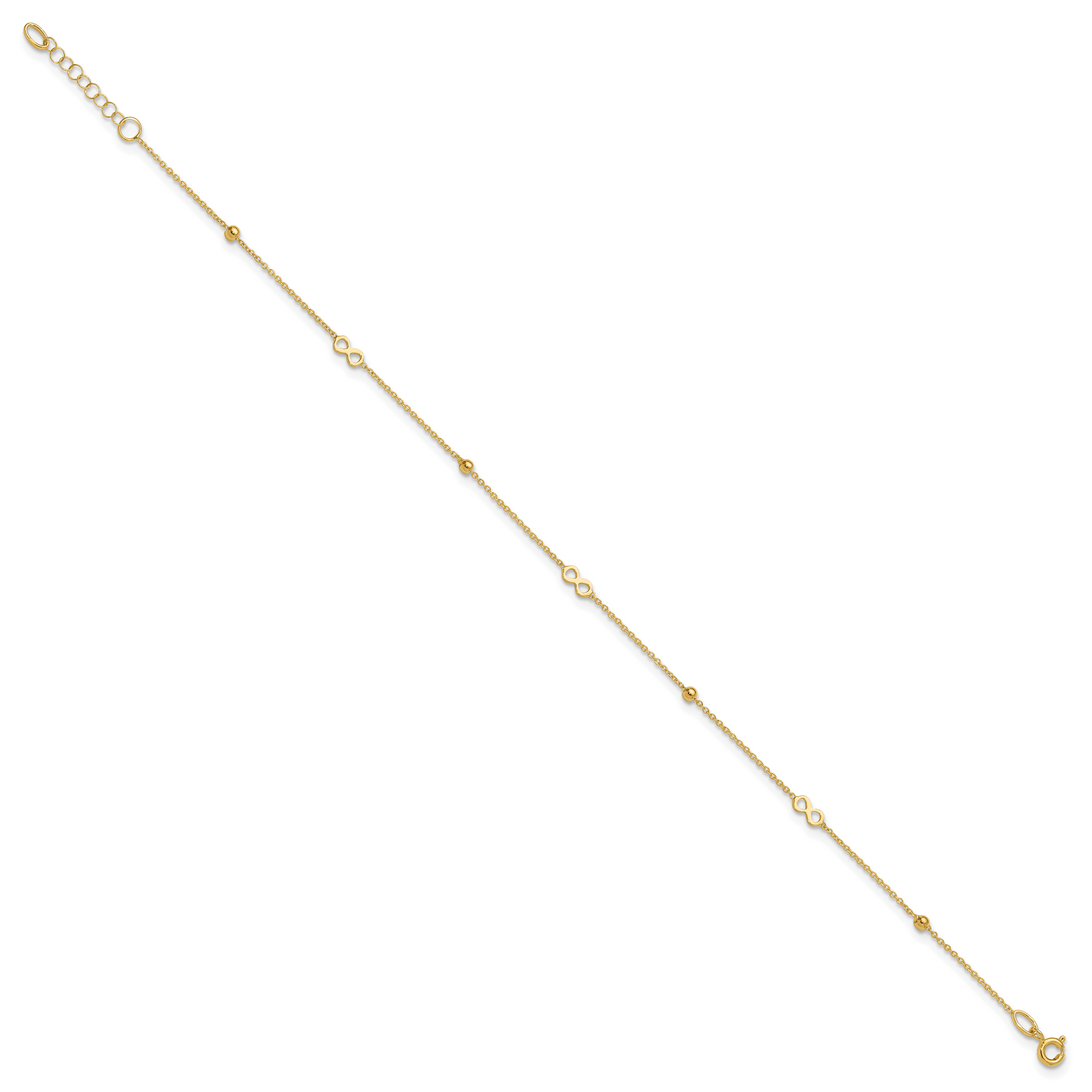 14K Polished Infinity 9in Plus 1in ext Anklet