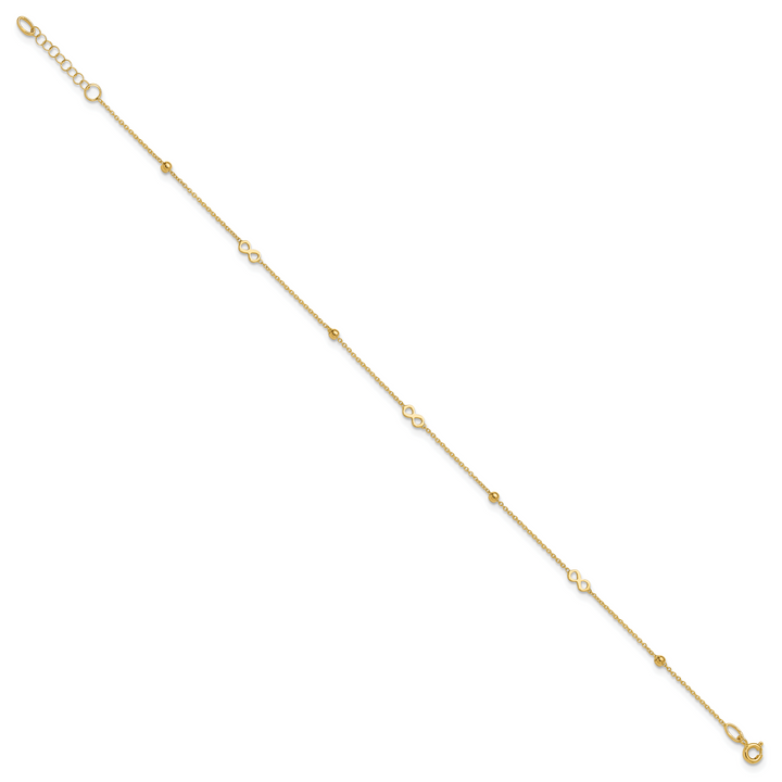 14K Polished Infinity 9in Plus 1in ext Anklet