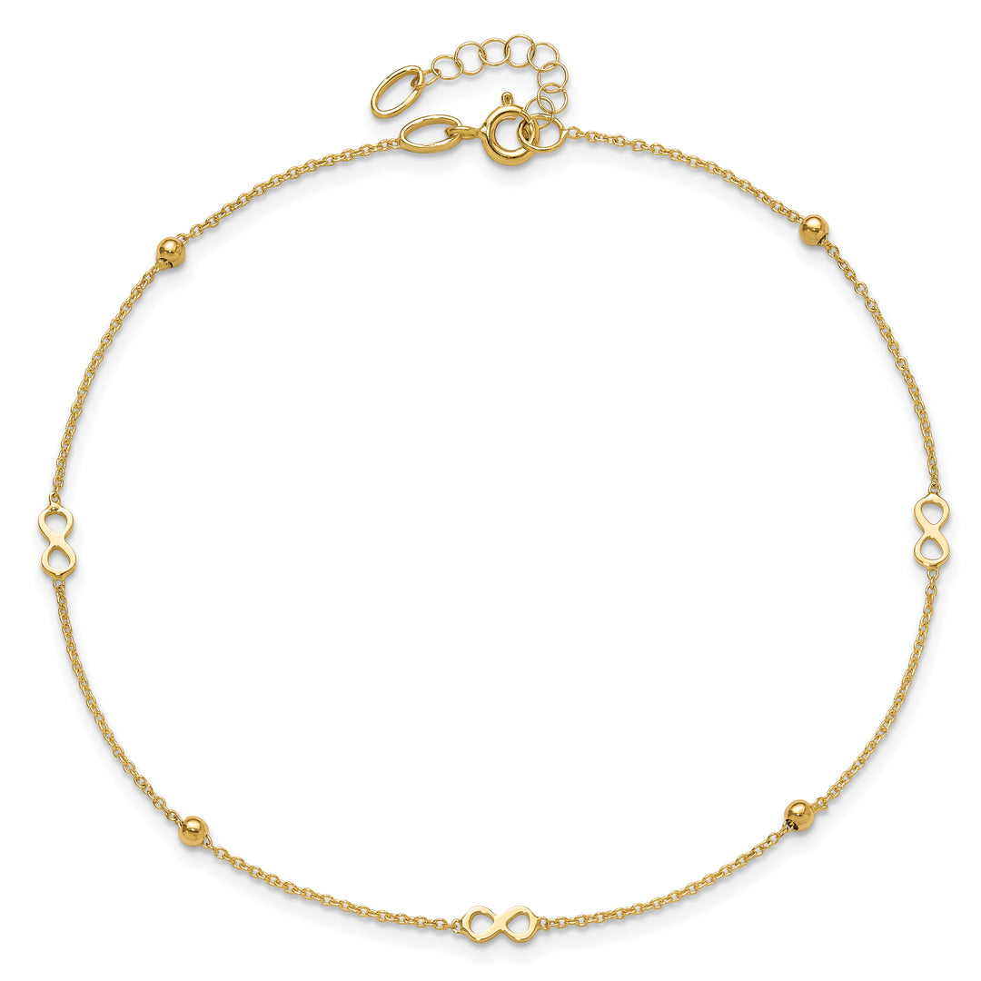 14K Polished Infinity 9in Plus 1in ext Anklet