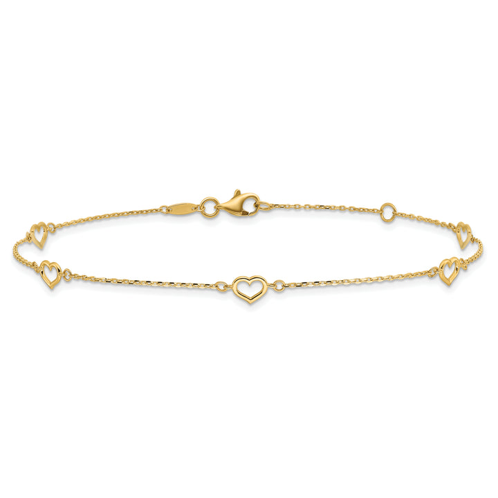 14K Polished Heart Link 9in Plus 1in ext. Anklet