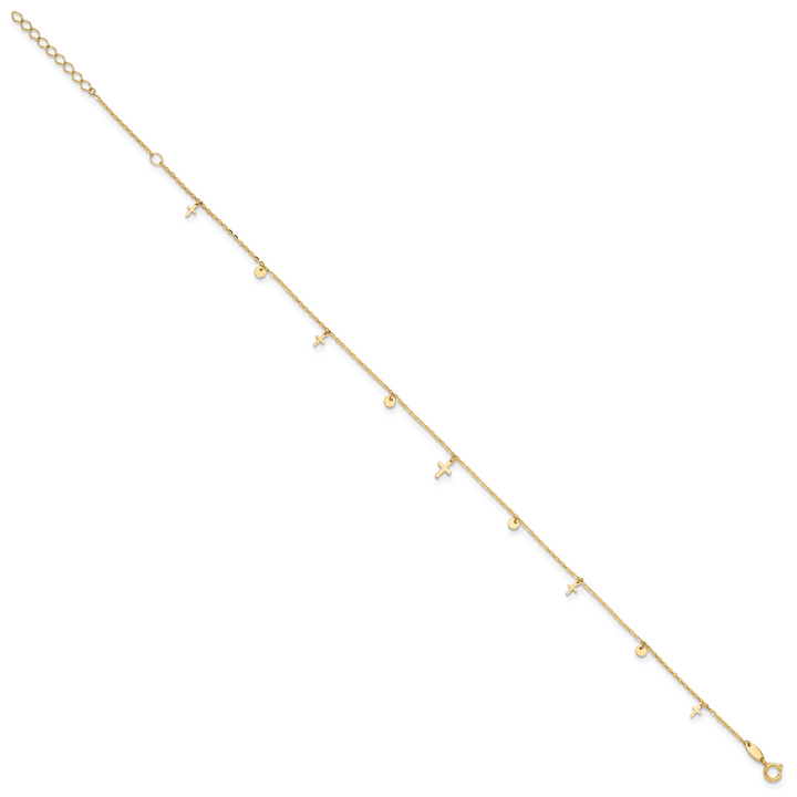 14K Polished Crosses 9in Plus 2in ext. Anklet