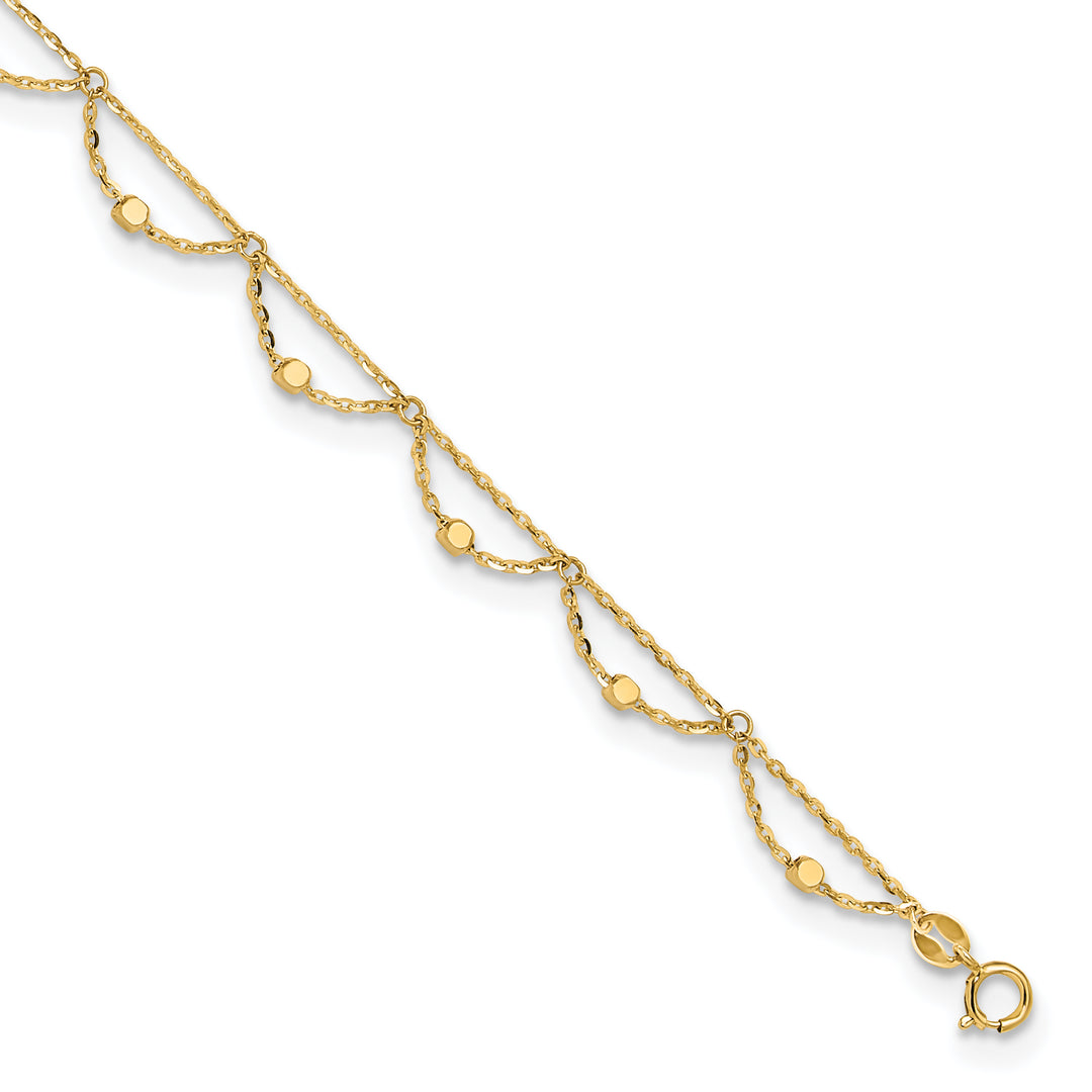 14K Polished and Diamond-cut Fancy 10in Plus 1.5in ext. Anklet