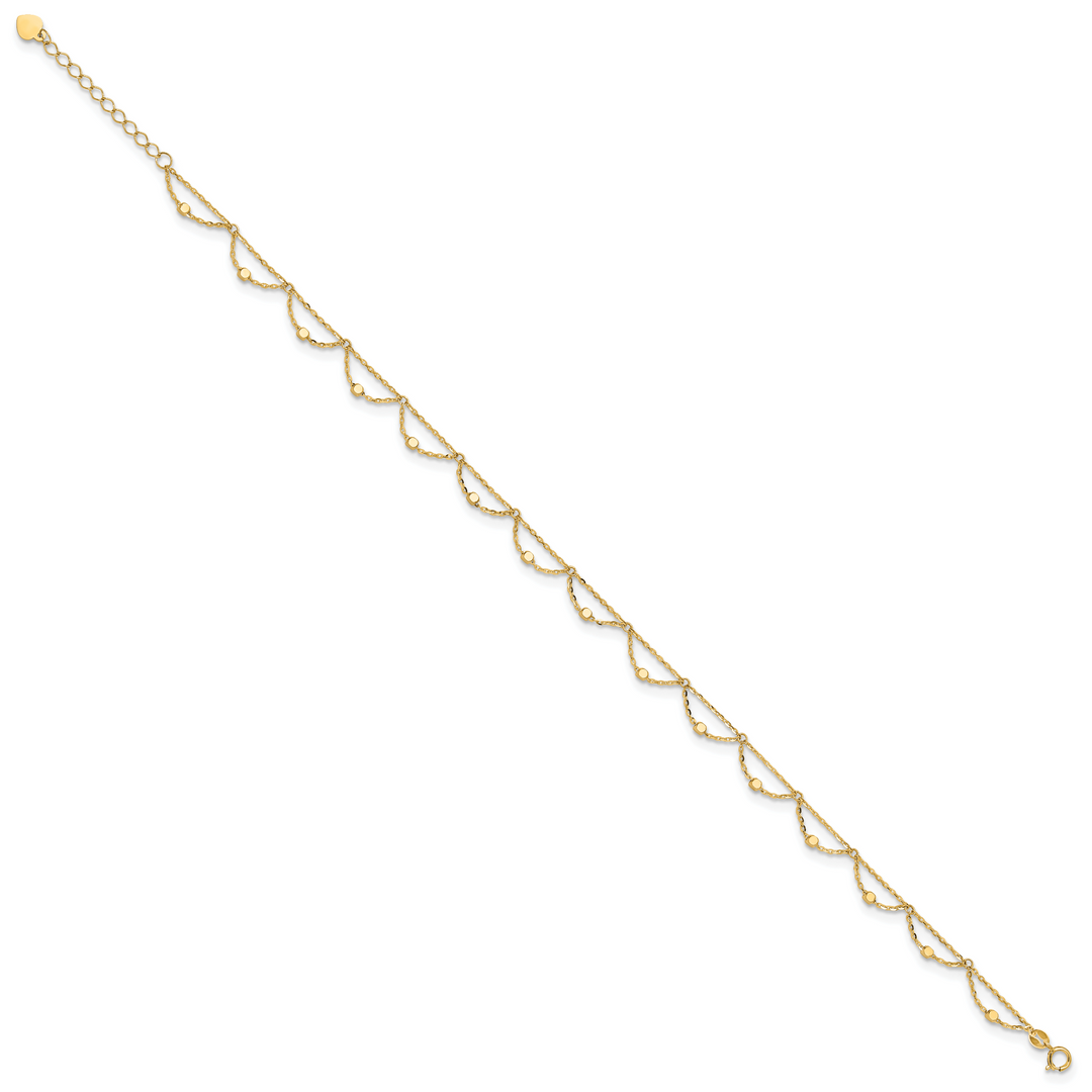 14K Polished and Diamond-cut Fancy 10in Plus 1.5in ext. Anklet