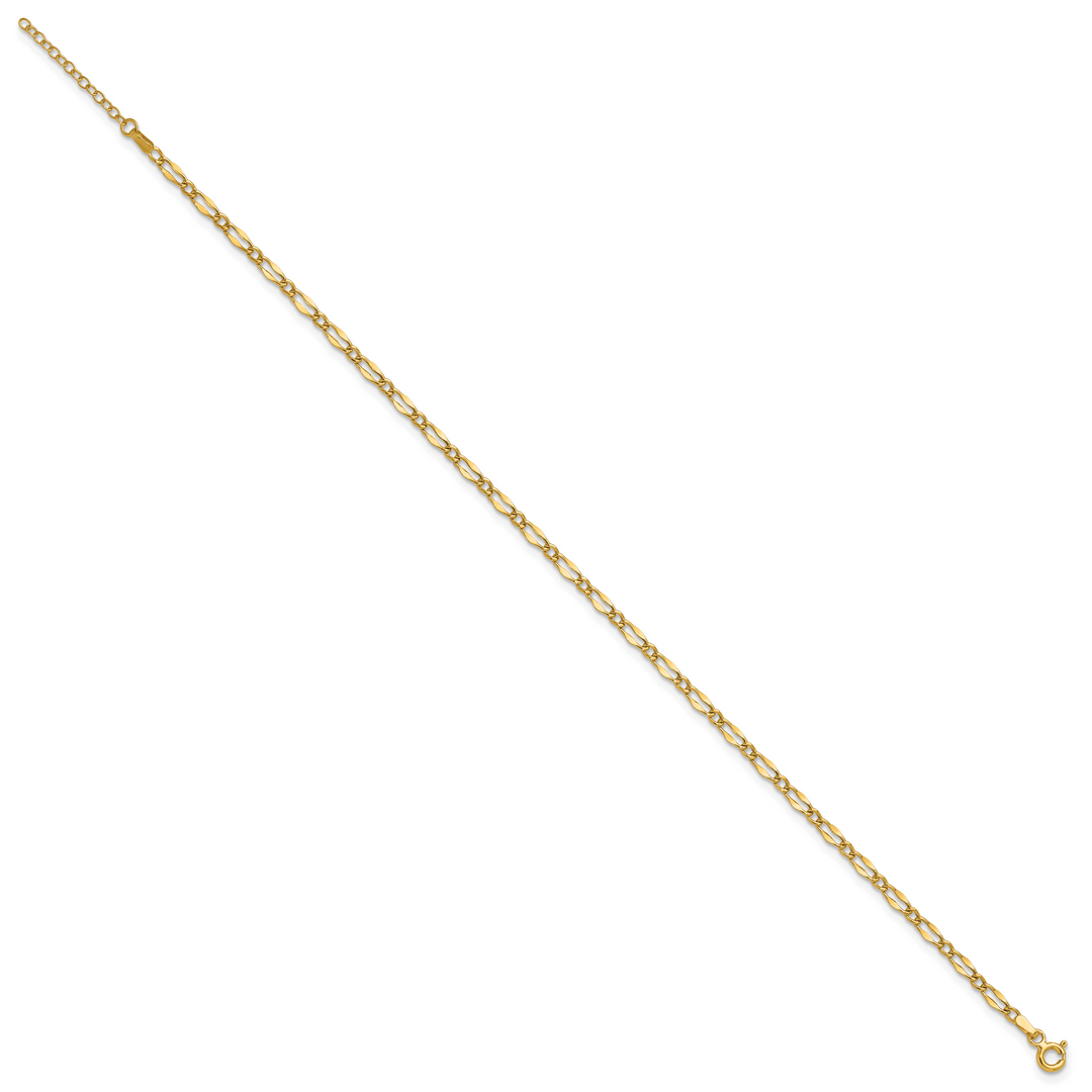 14K Polished Fancy Link 9in Plus 1in extension Anklet