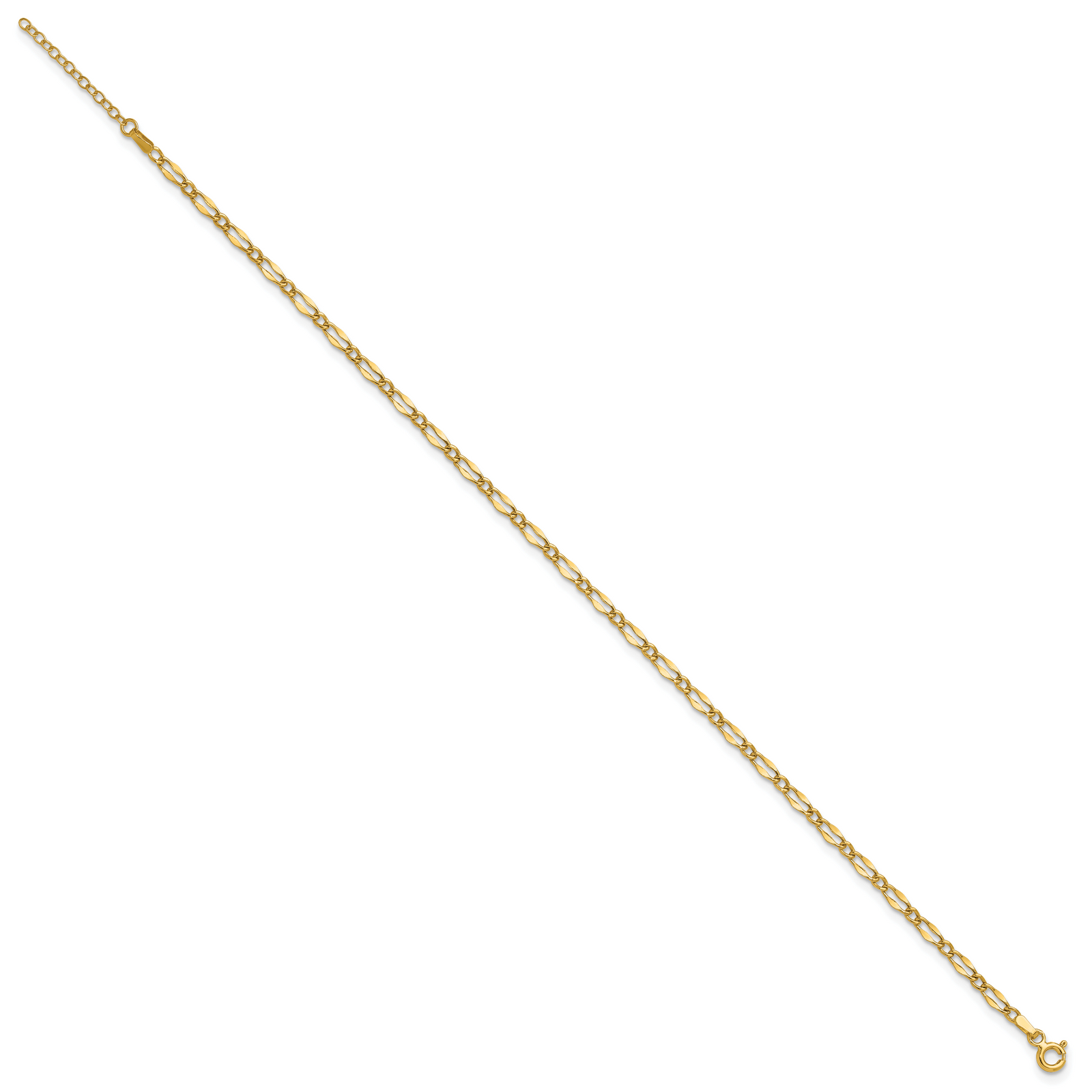 14K Polished Fancy Link 9in Plus 1in extension Anklet