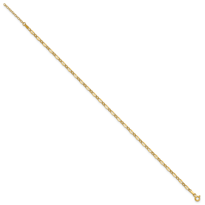 14K Polished Fancy Link 9in Plus 1in extension Anklet