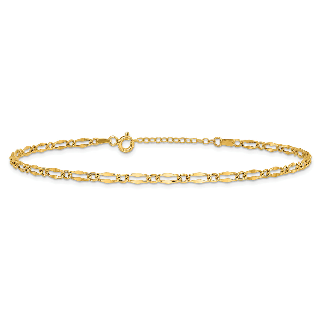 14K Polished Fancy Link 9in Plus 1in extension Anklet