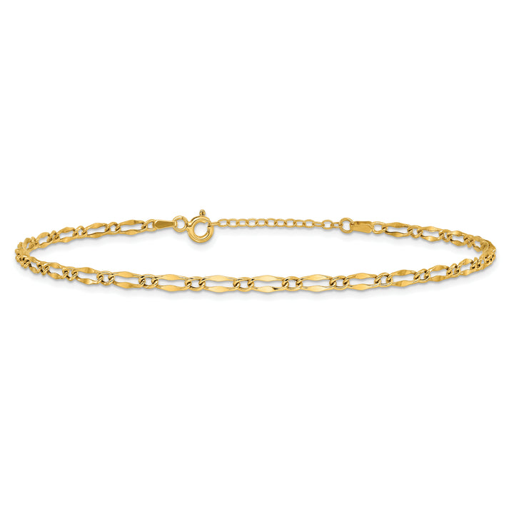 14K Polished Fancy Link 9in Plus 1in extension Anklet