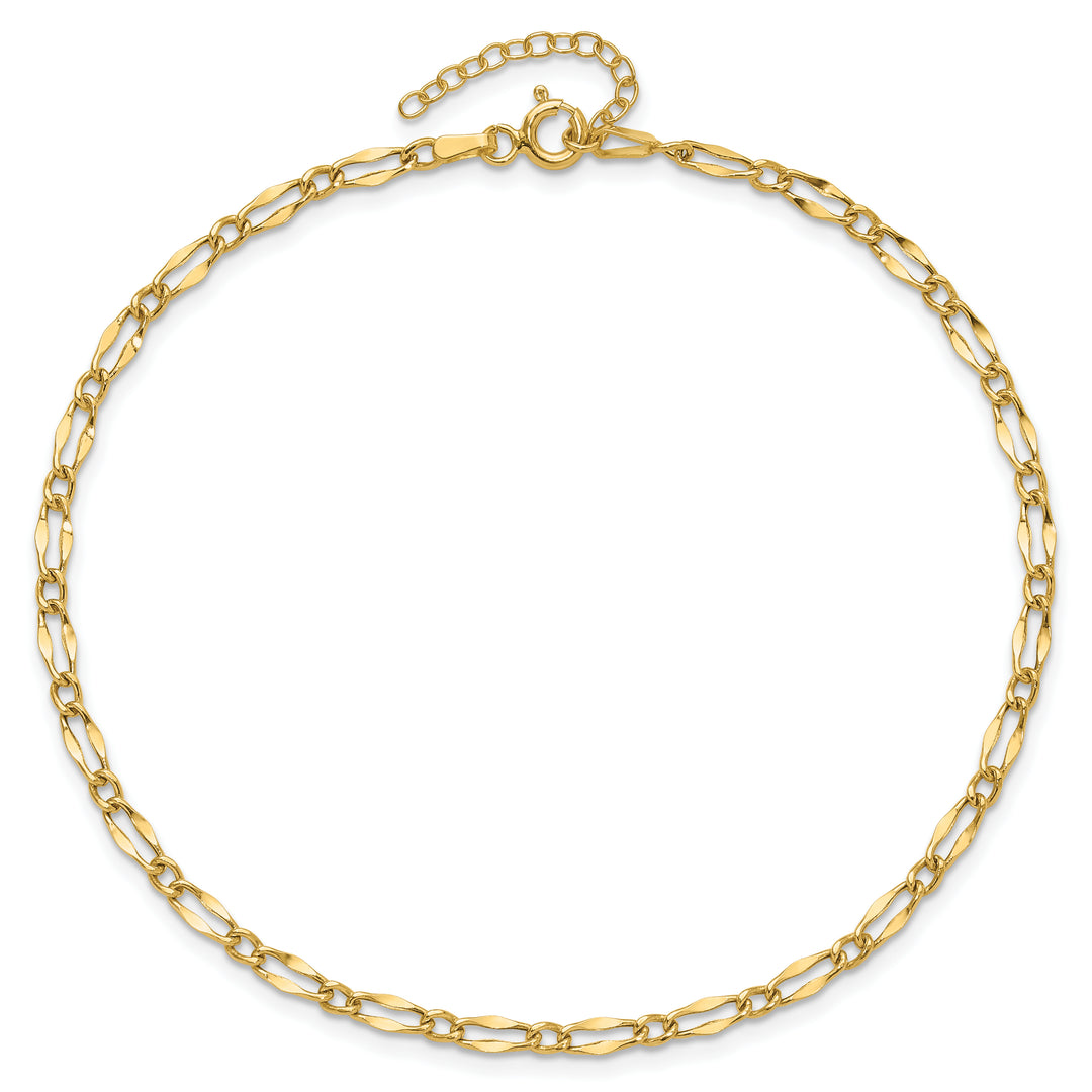 14K Polished Fancy Link 9in Plus 1in extension Anklet