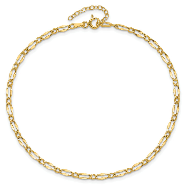 14K Polished Fancy Link 9in Plus 1in extension Anklet