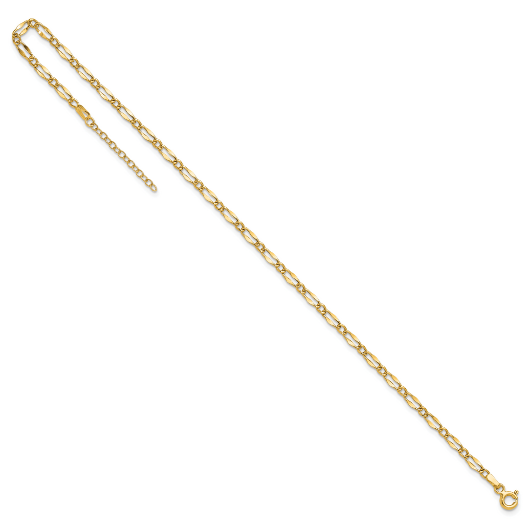 14K Polished Fancy Link 9in Plus 1in extension Anklet