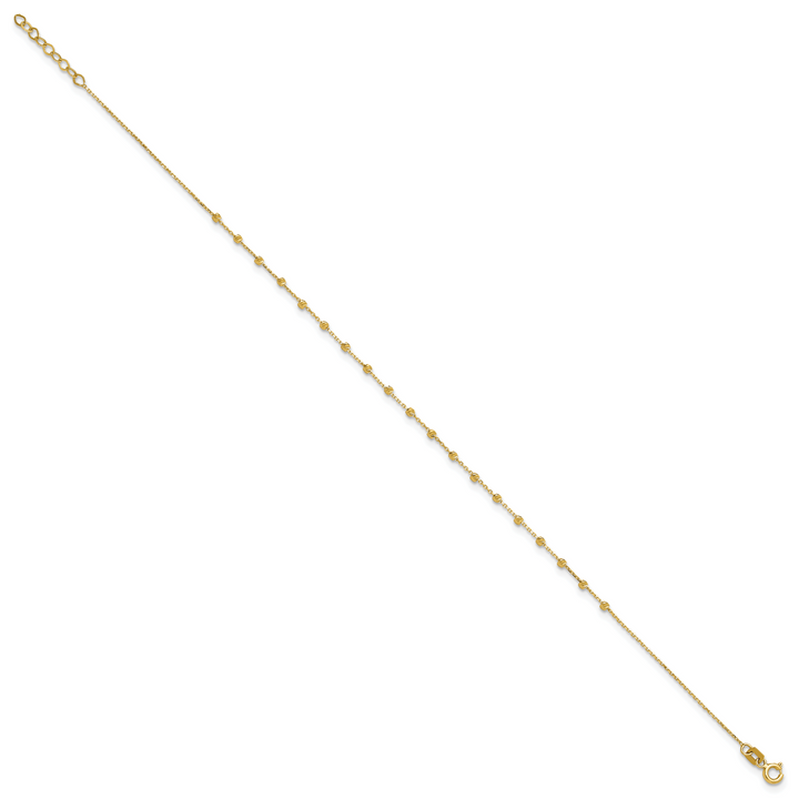 14K Polished Diamond-cut Beaded 9in Plus .75in ext. Anklet