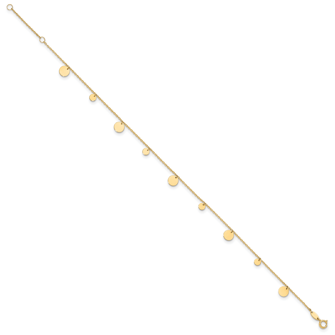 14K Polished Circles 9in Plus 1in ext. Anklet