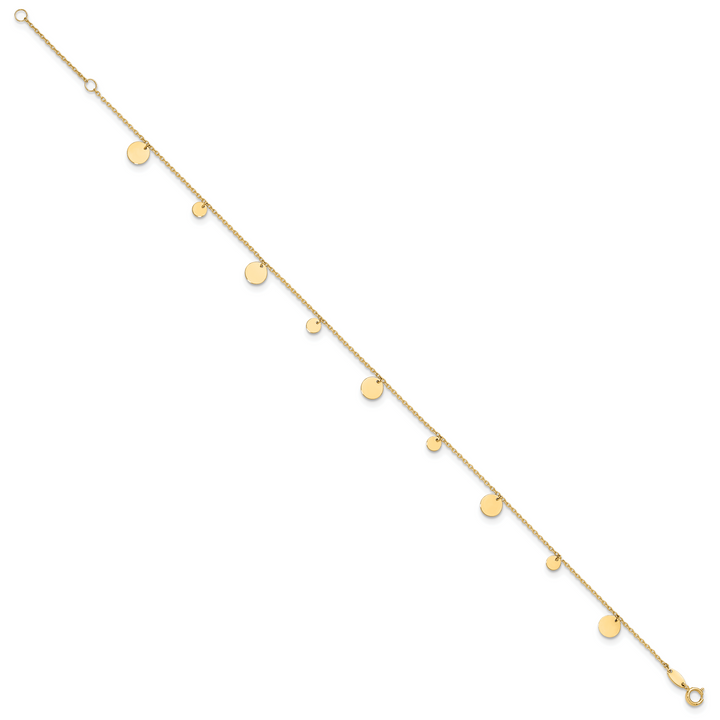 14K Polished Circles 9in Plus 1in ext. Anklet