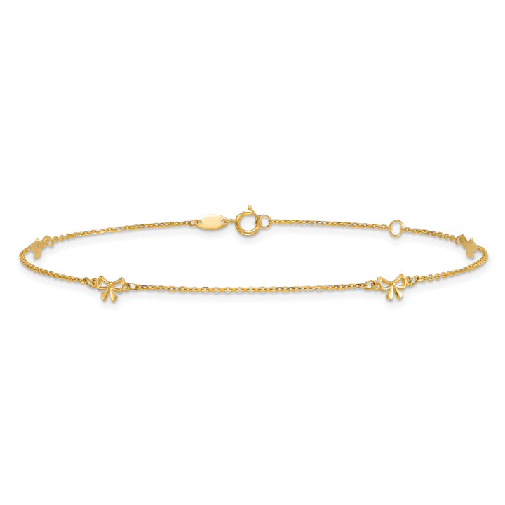 14k Polished Bows 9in Plus 1in ext. Anklet