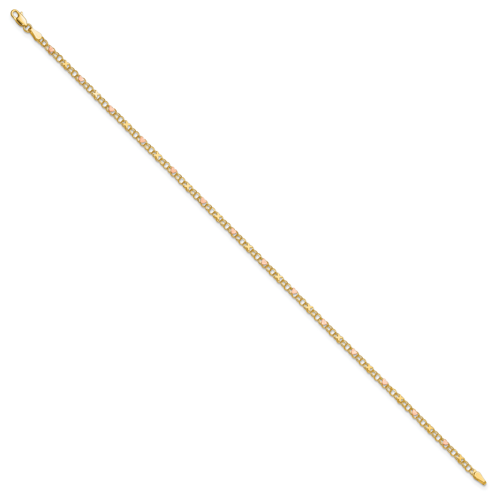 14k and Rose Xs and Hearts 10in Anklet