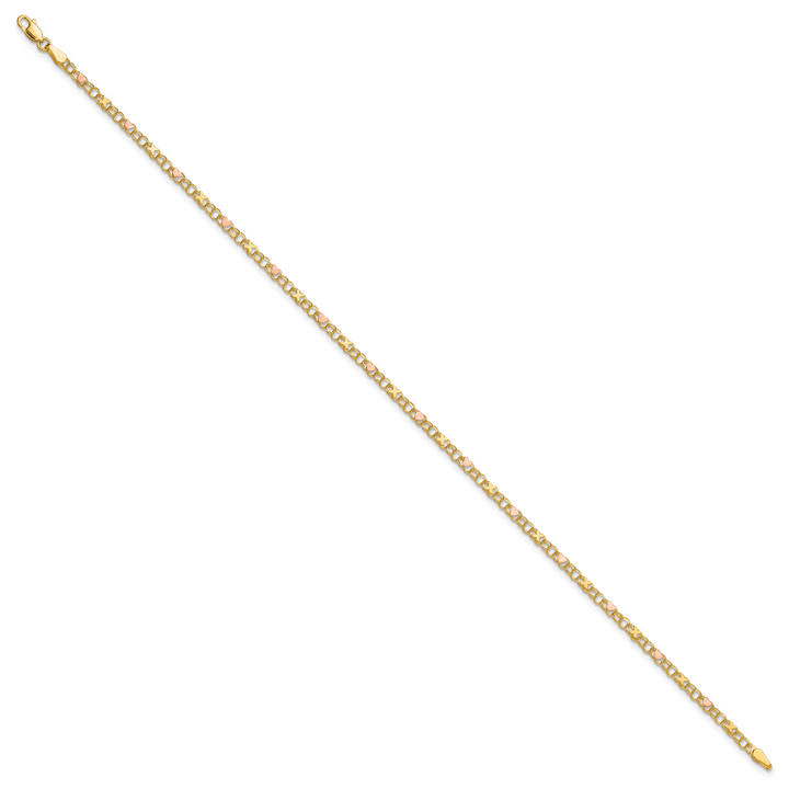 14k and Rose Xs and Hearts 9in Anklet