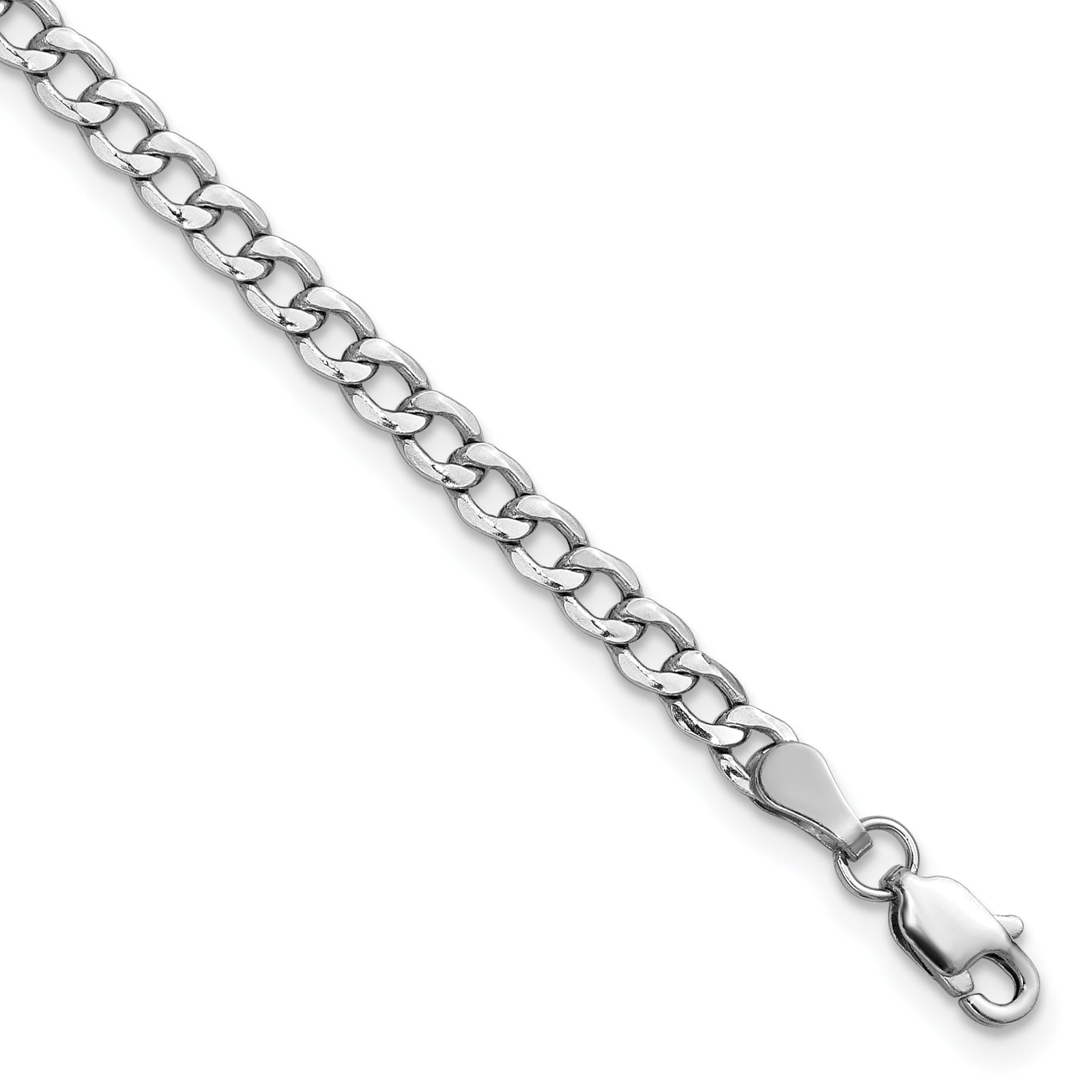 14k White Gold 3.35mm Semi-Solid Curb Chain Anklet