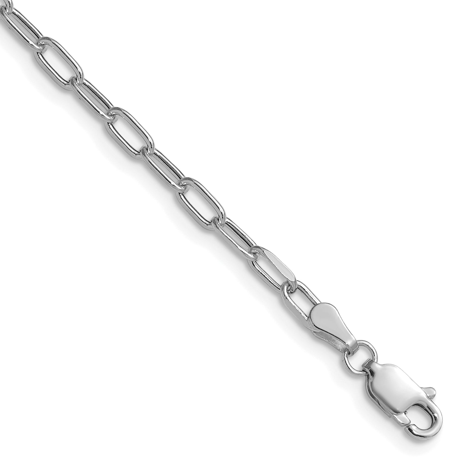 14k White Gold 3.0mm Semi-Solid Beveled Paperclip Chain