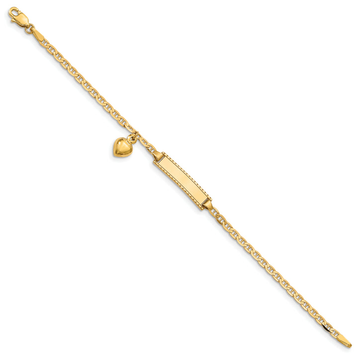 14K Childrens Heart Dangle Anchor Link ID Bracelet