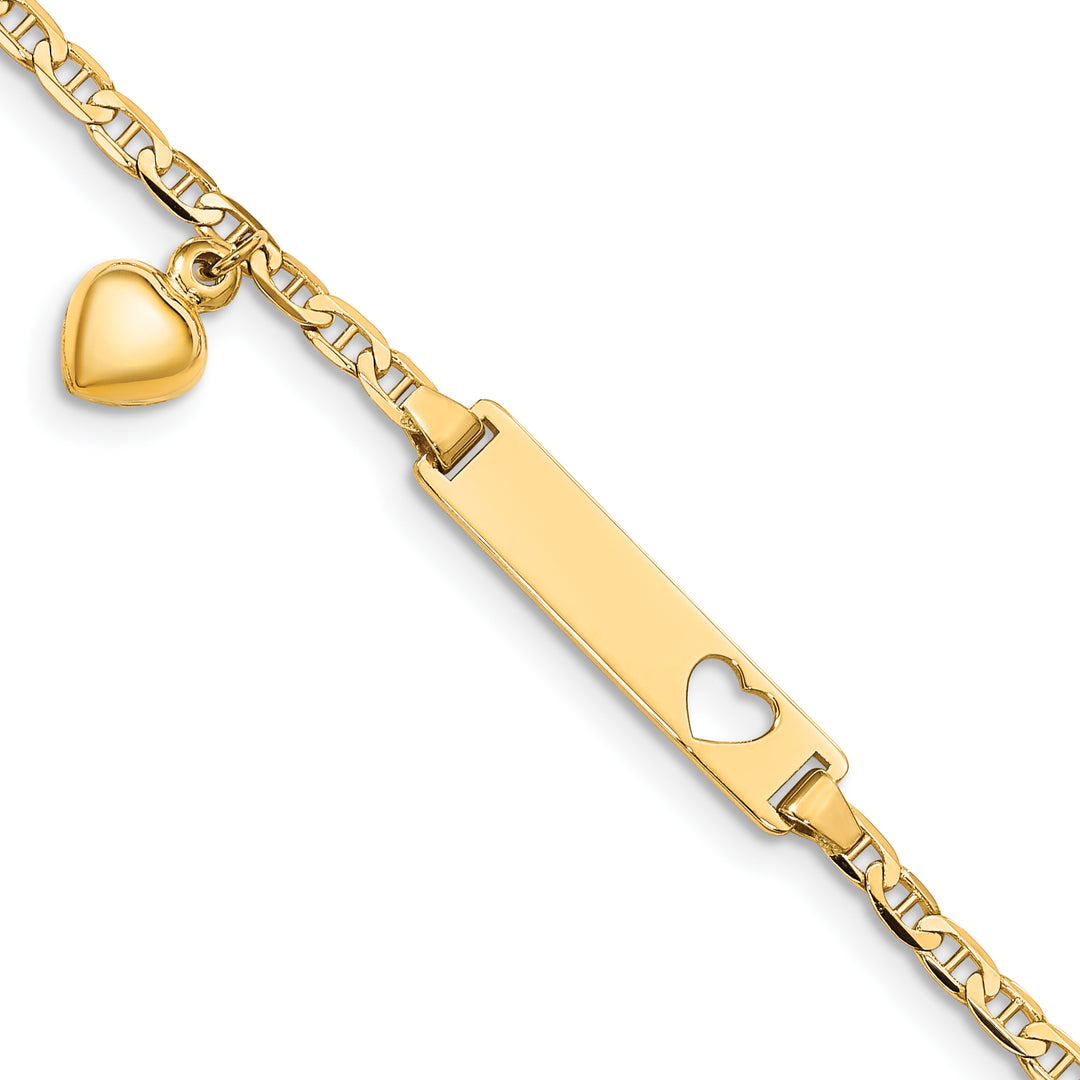 14K Cut-out Heart w/Dangling Heart Childrens Anchor Link ID Bracelet