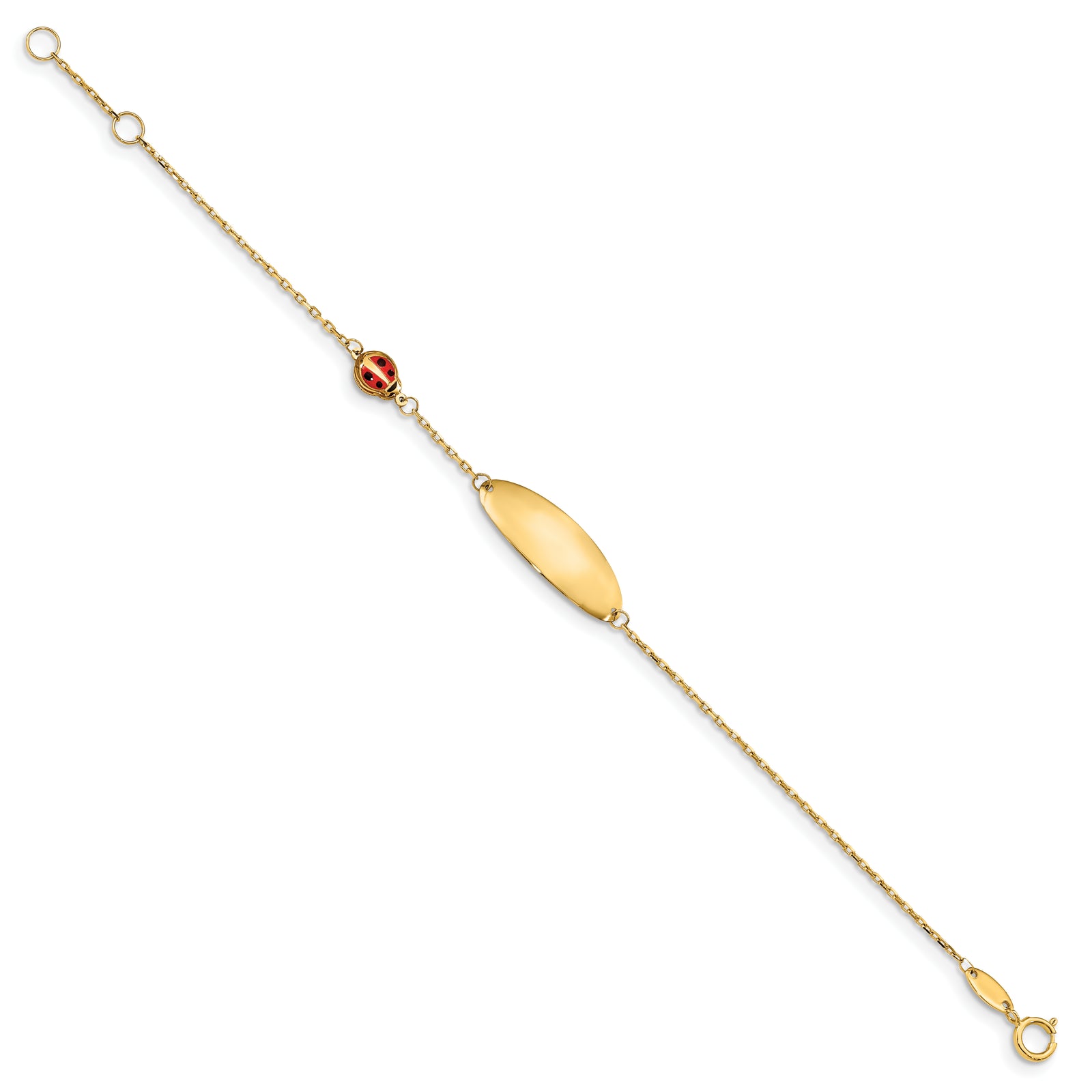 14K Childrens Enamel Ladybug w/.5in ext. ID Bracelet