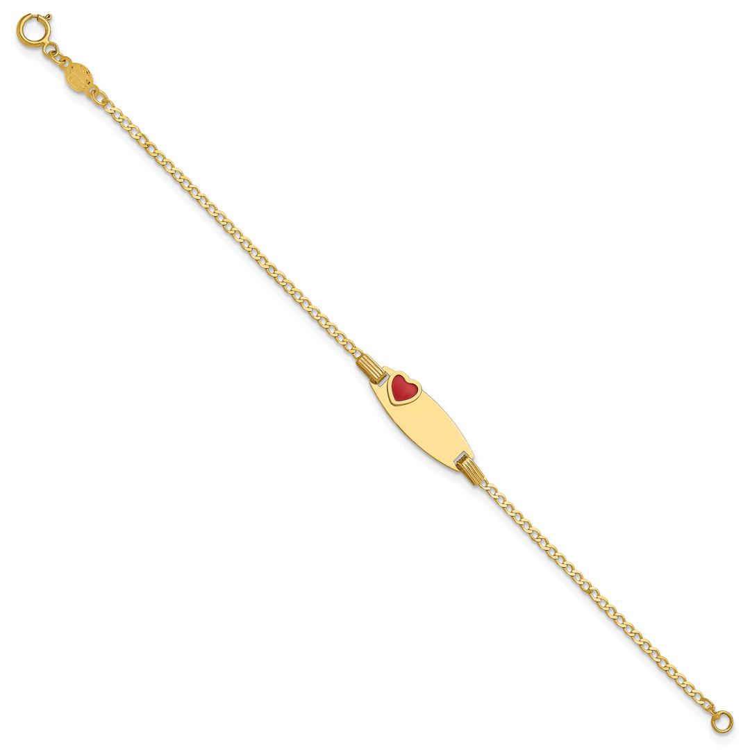 14k Polished Kids ID with Red Enameled Heart 5.5in Bracelet