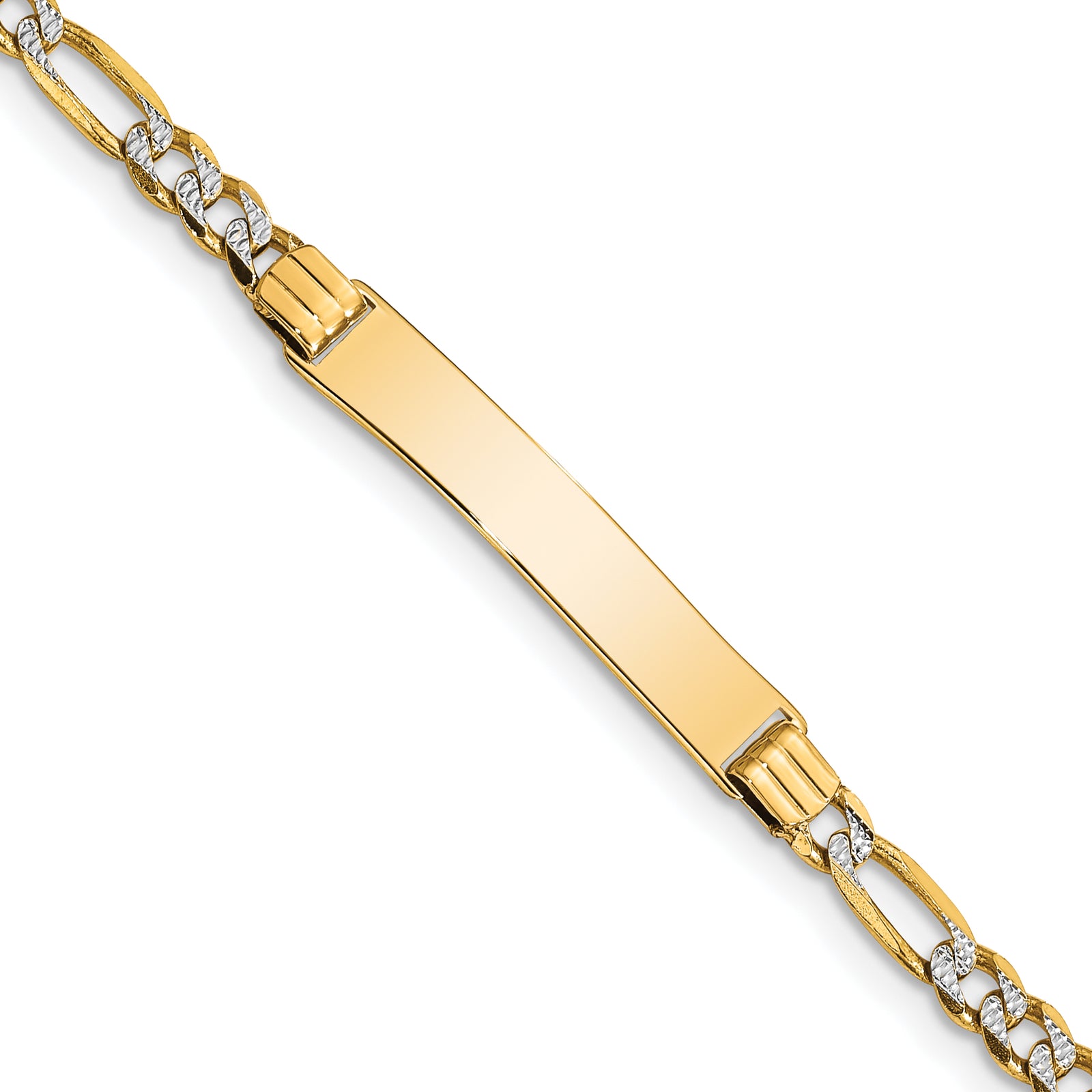 14k w/Rhodium Childrens Pavé Figaro Link ID Bracelet