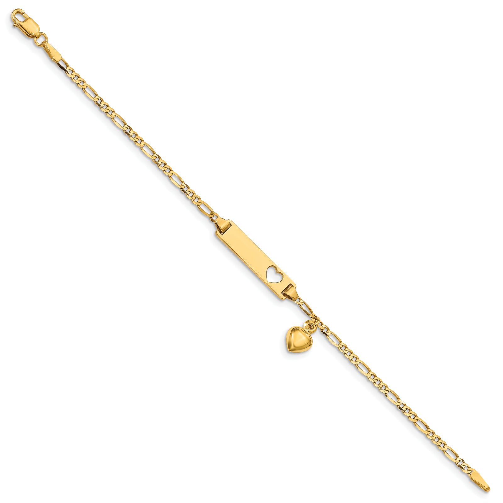 14k Cut-out Heart w/Dangling Heart Childrens Figaro Link ID Bracelet