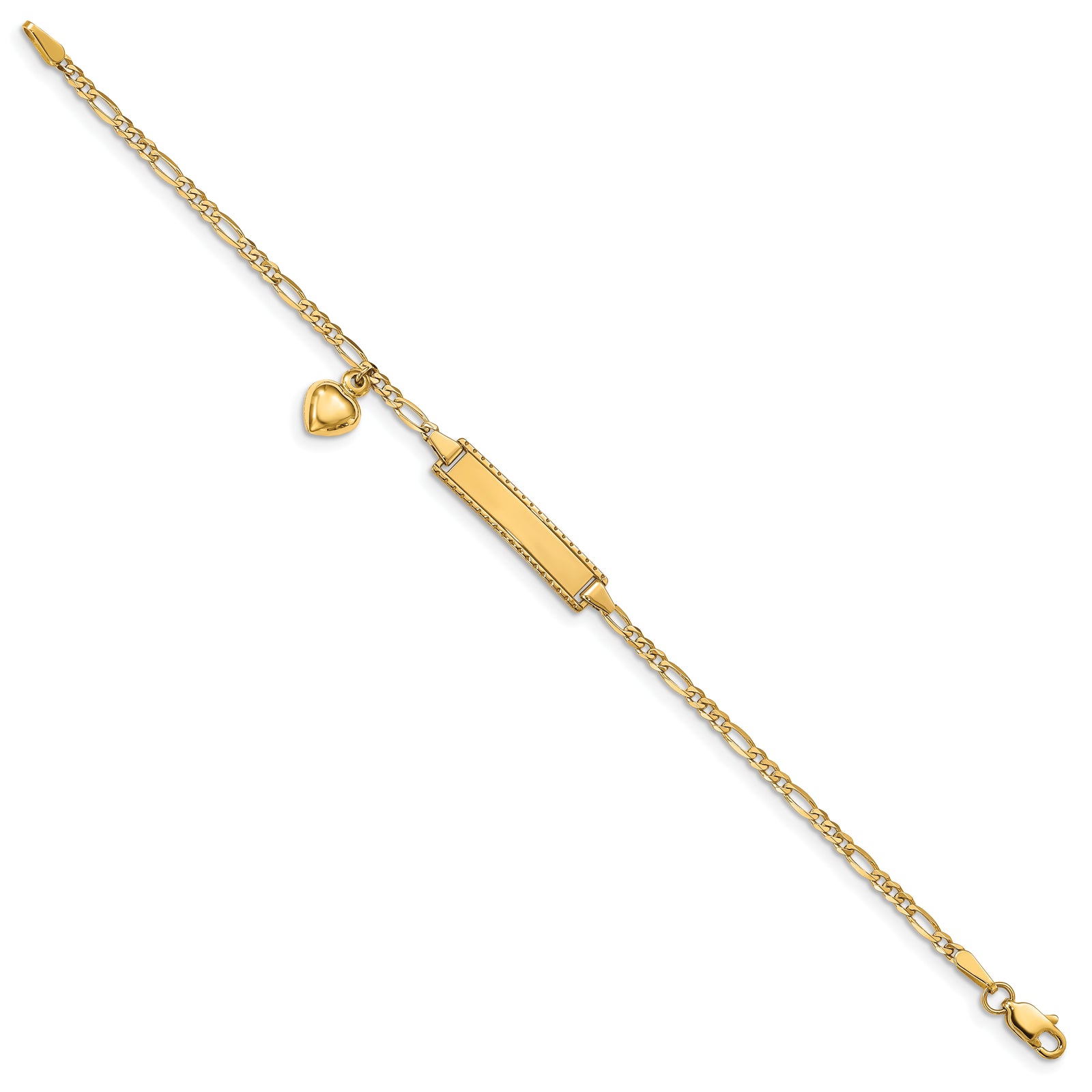 14k Dangling Heart Childrens Figaro Link ID Bracelet
