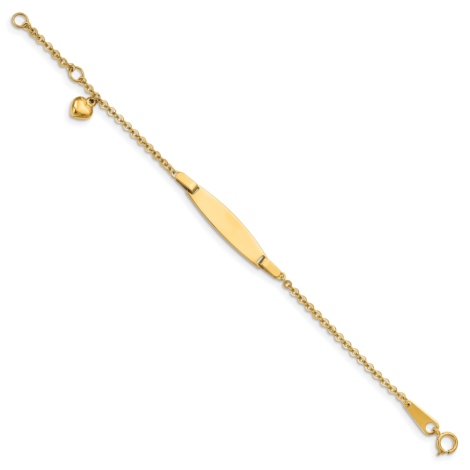 14K Polished w/ Dangling Heart w/1in ext. Baby ID Bracelet