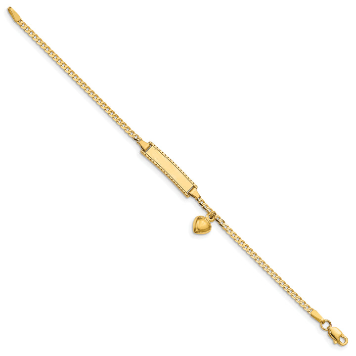 14k Childrens Heart Dangle Curb Link ID Bracelet