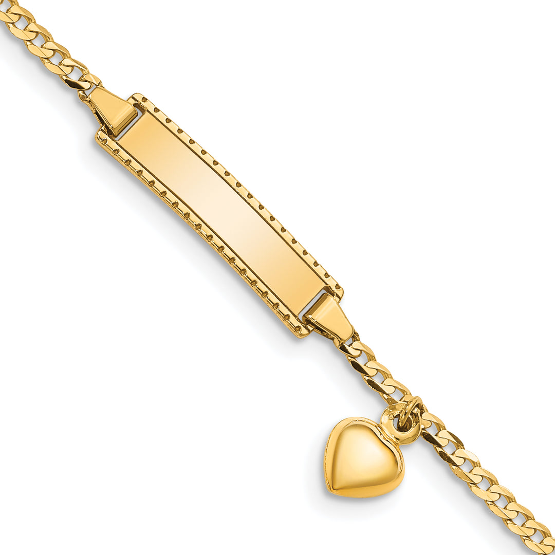 14K Childrens Heart Dangle Curb Link ID Bracelet