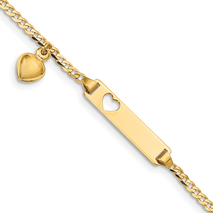 14K Cut-out Heart w/Dangling Heart Childrens Curb Link ID Bracelet