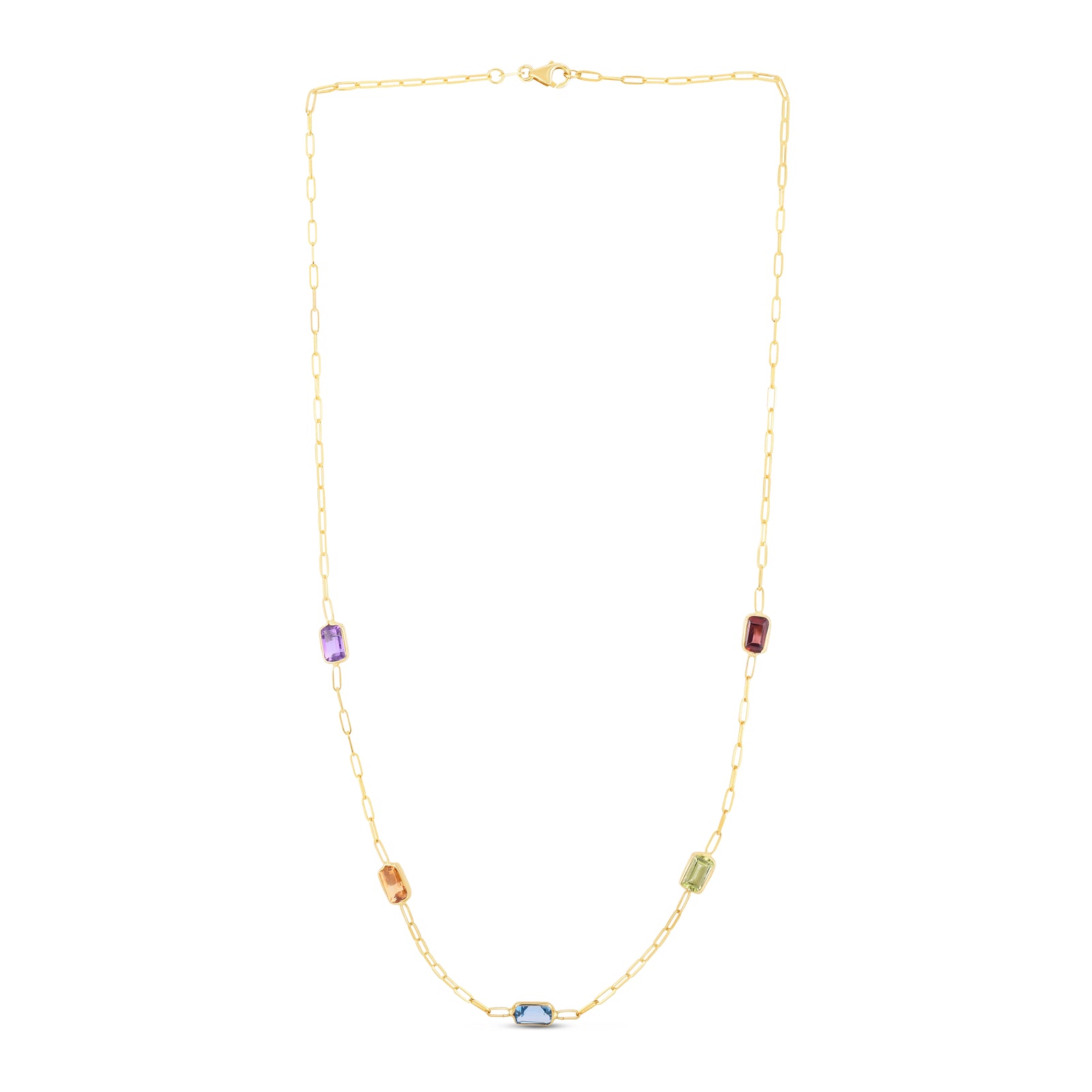 14K Multi-Gemstone Paperclip Necklace