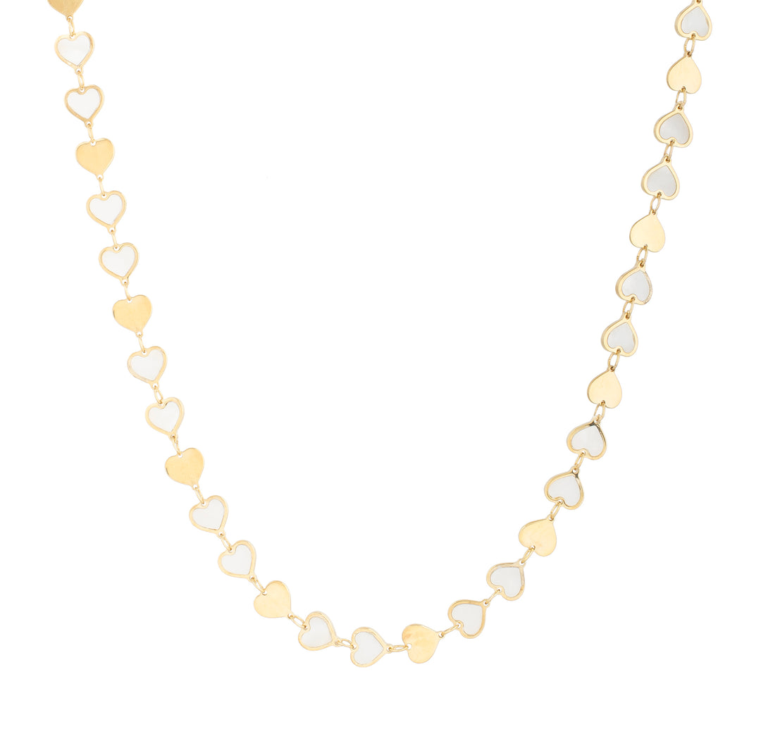 14K MOP Heart Mirror Gem Chain Bracelet