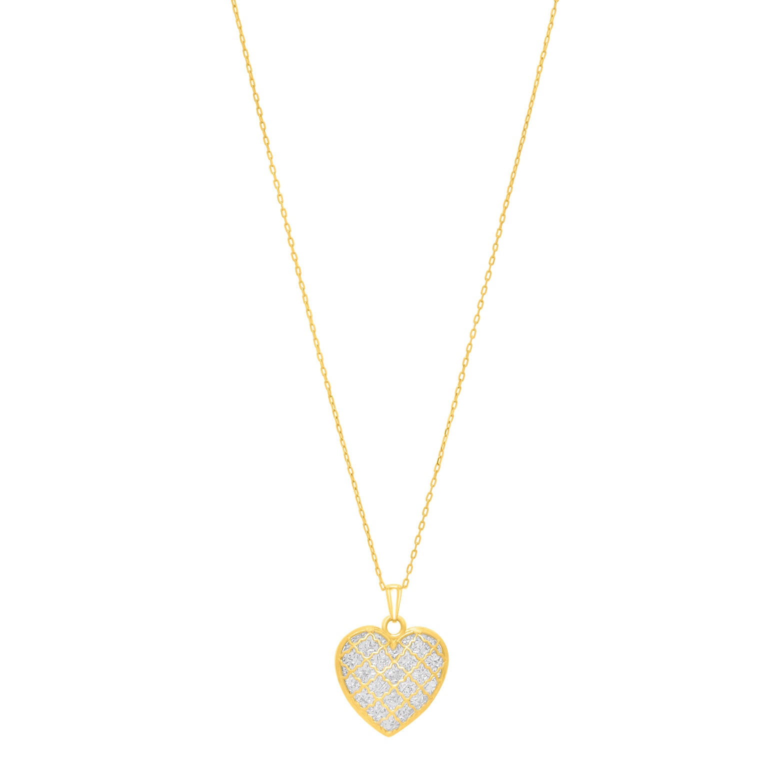 14K Gold Diamond Cut Checkered Heart Necklace