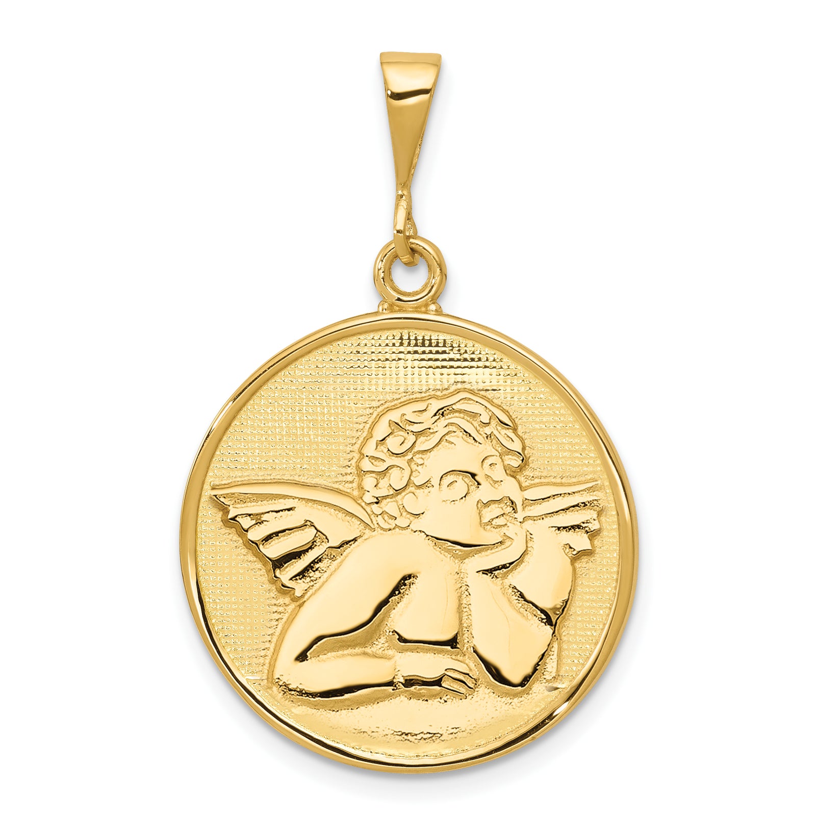 14K Polished and Satin Angel Pendant